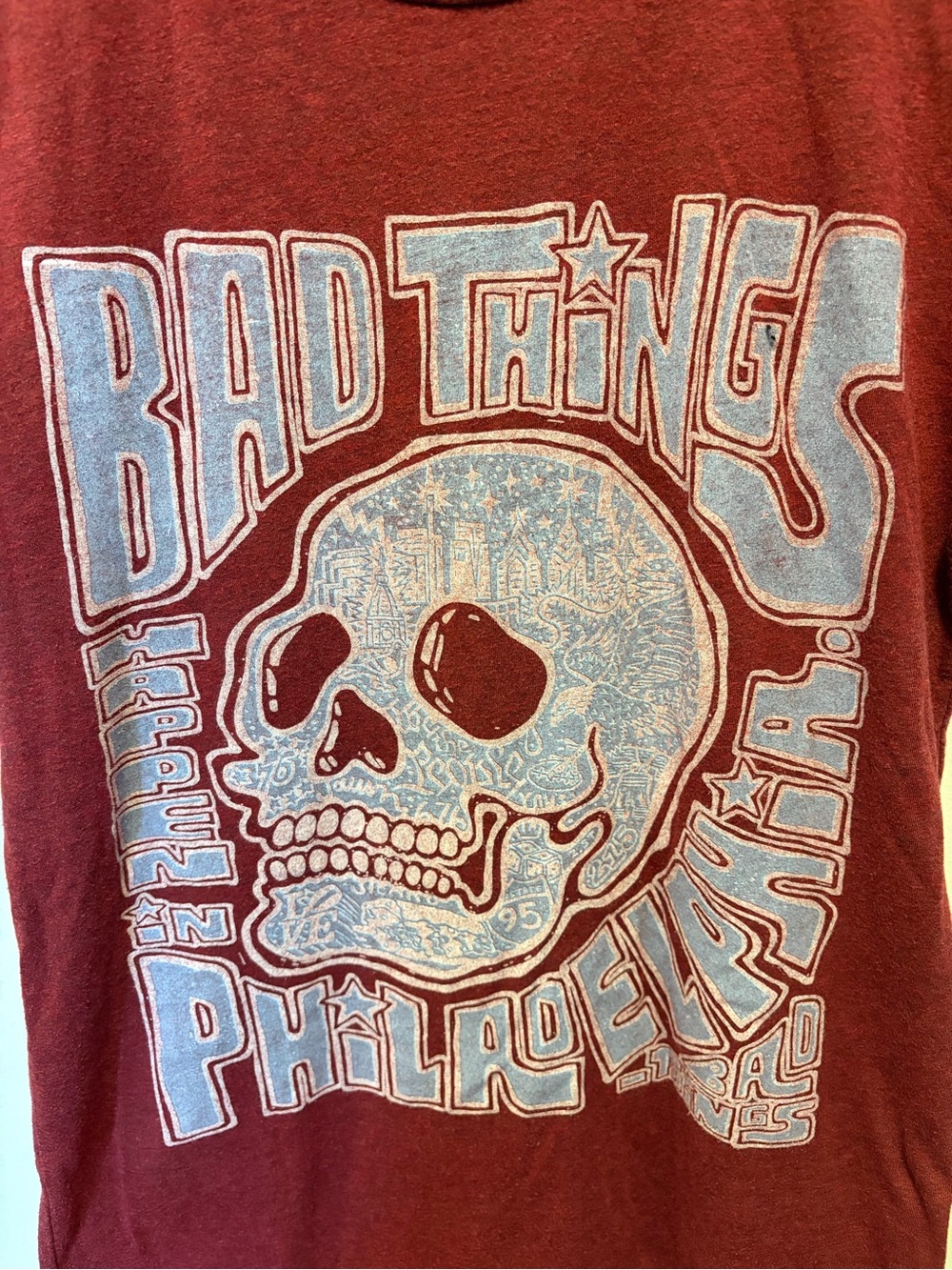 Graphic 'Bad Things Happen in Philadelphia' Philadelphia Phillies Skull T‑Shirt